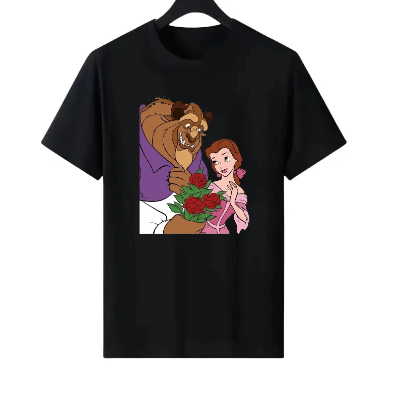 

Disney Beauty And The Beast Pattern Woman Fashion Parent-child Clothing Casual Ladies Cheap Short Sleeves T-Shirt Sweatshirts