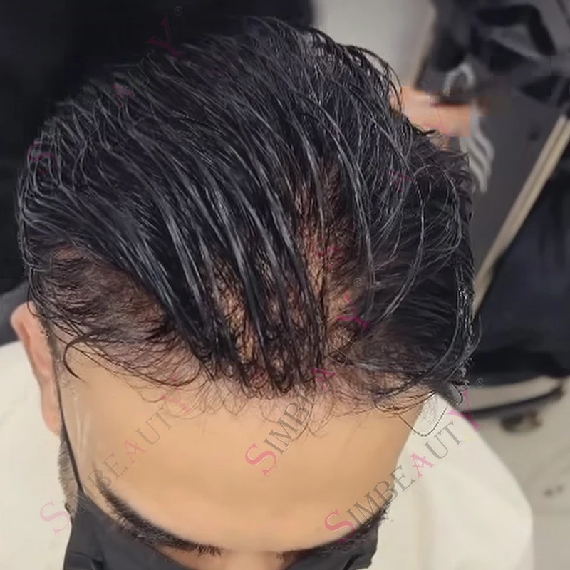 خط شعر طبيعي غير مرئي 0.02 مم، بشرة رقيقة جدًا واقعية، كثافة 80%، رمادي وأبيض 1B80 # 340 #   نظام الشعر المستعار البشري للرجال Proth