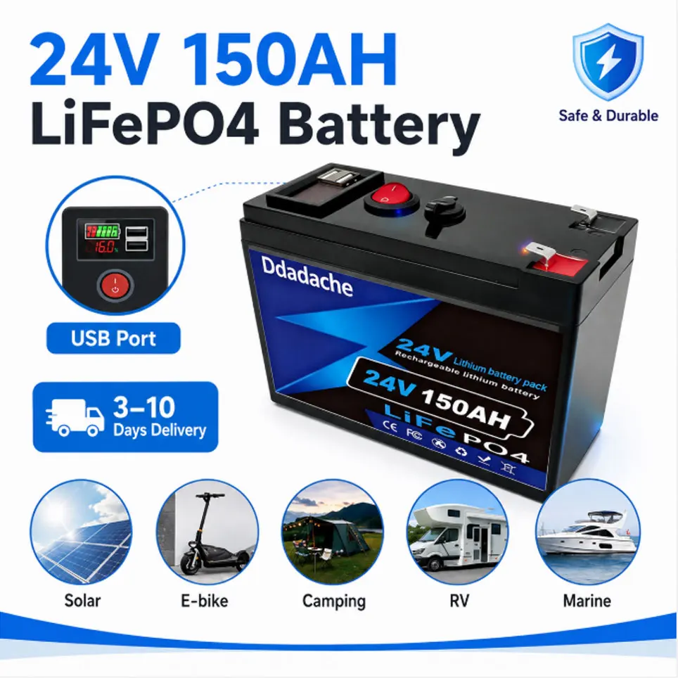 EU-Lokalversand 24V 150Ah Lithium-Batterie mit integriertem BMS, wiederaufladbare Deep-Cycle-Solarbatterie für Wohnmobil, Yacht, Kabine, Wohnmobil, Boot, Solarenergiespeichersystem