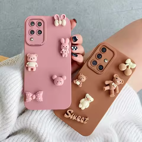 A 51 71 12 22 Cute 3D Bears Silicone Case For Samsung Galaxy A12 A51 A71 A31 A22 4g A21s A20s M53 M33 5g M12 Cartoon Back Cover