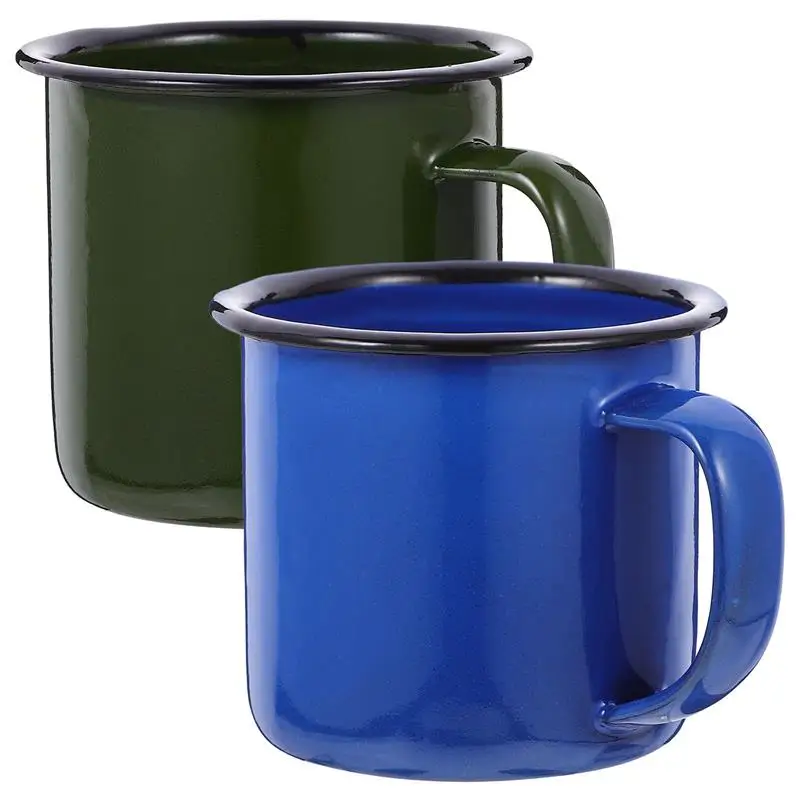 2pcs Enamel Enamel Drinkware Vintage Camping Enamel Drinkware Hot Pot Beverage Cup Milk Coffee Drinking Glass Home