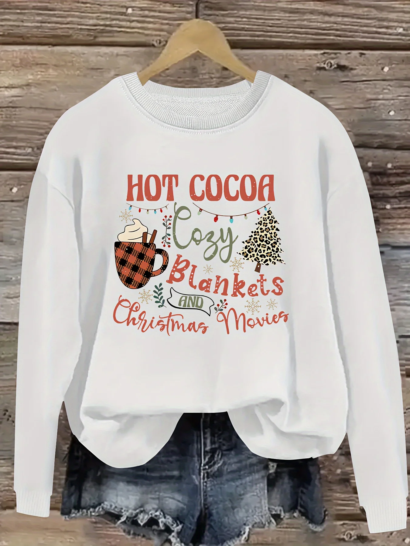 

Свободный свитшот с рождественским буквенным принтом больших размеров, удобный пуловер с рождественским узором, повседневный свитшот с круглым вырезом