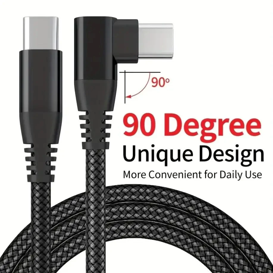 L-shaped elbow 60W fast charging data cable Type-C braided charging cable suitable for notebook/mobile phone/tablet