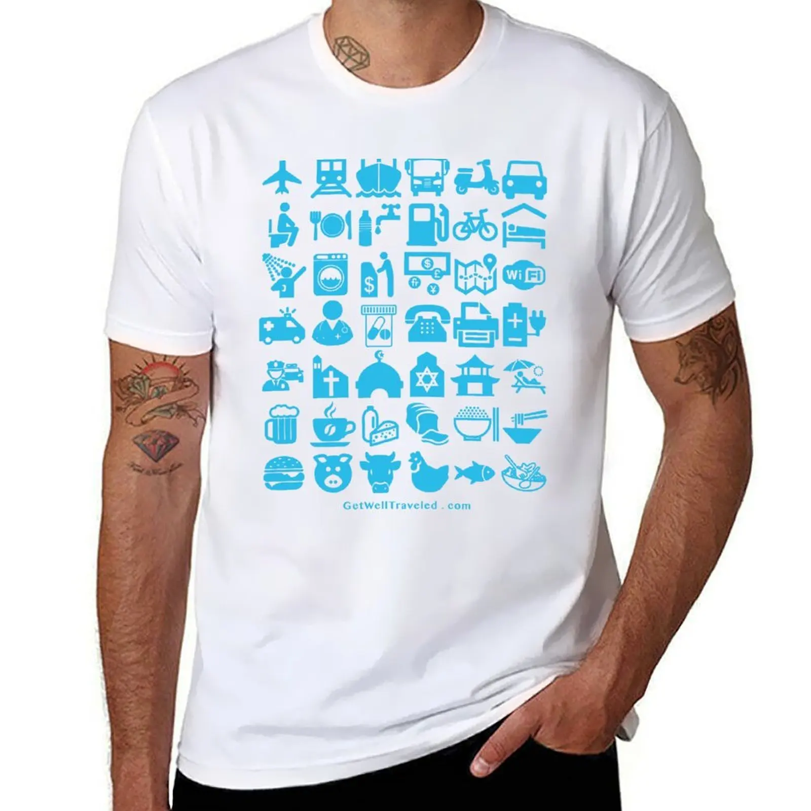 

Medical Tourism Health Travel Icons (Blue) T-Shirt t shirt men 100% cotton luxury brand t shirts for man graphic tees T-Shirt