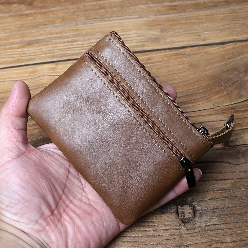 NZPJ Vintage Echtes Leder Herren Null Brieftasche Natürliches Rindsleder Reißverschluss Schlüsseltasche Damen Bankkartentasche Mini Münztasche Kartenhalter – Detail 15