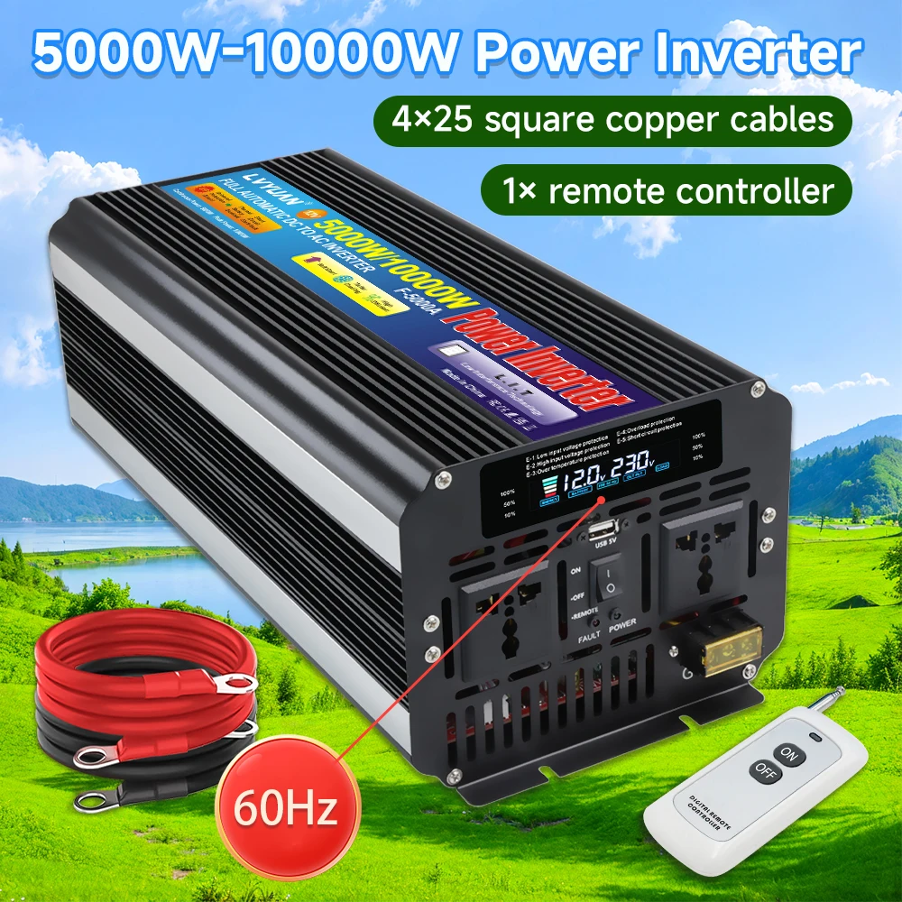 LCD 10kW Inverter DC12V/24V-AC220V Remote Control Smart Solar Power Station Inversor For Camping/Travel voltage Transfer