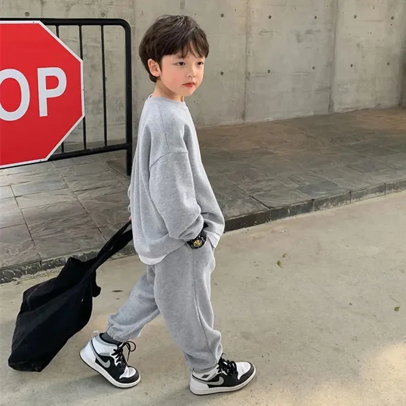 

Casual Spring Suit For Boy Fashion Teens Baggy Sets Kids Solid Colour Sweatshirts+Pants 2Pcs Children Simplicity Autumn Outfits