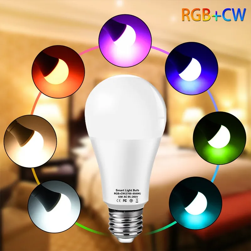 ZAOXI Tuya WiFi RGBCW Smart Light Bulb E27 85-265V LED Dimmable Lamp Support Alexa Google Home Assistant Voice Control Bulbs