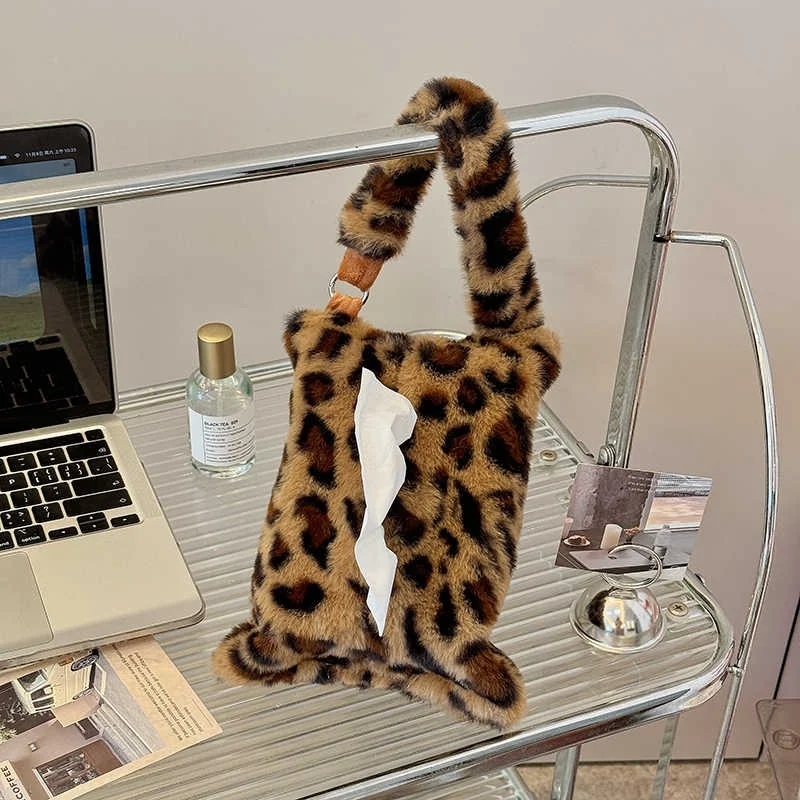 

Ins Leopard Print Tissue Bag Hanging Toilet Tissue Storage Bag, Car Mounted Tissue Hanging Bag, Fabric Tissue Box