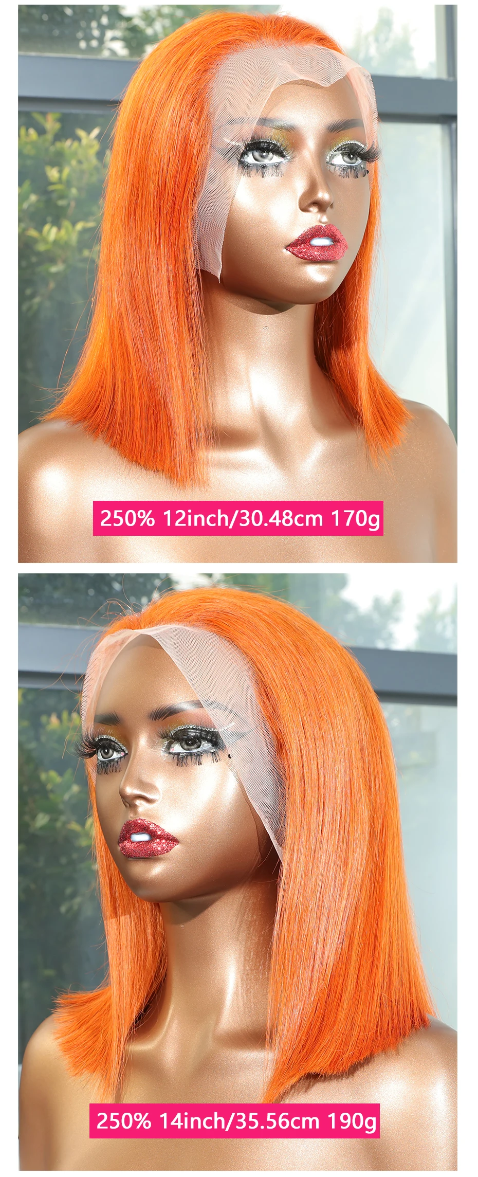 Orange Ginger 13x4 Lace Frontal Bob Perücken 100% Echthaar Doppelt gezogen Knochenglatte gefärbte Perücken Echte 250 Dichte Rohes vietnamesisches Haar – Detail 6