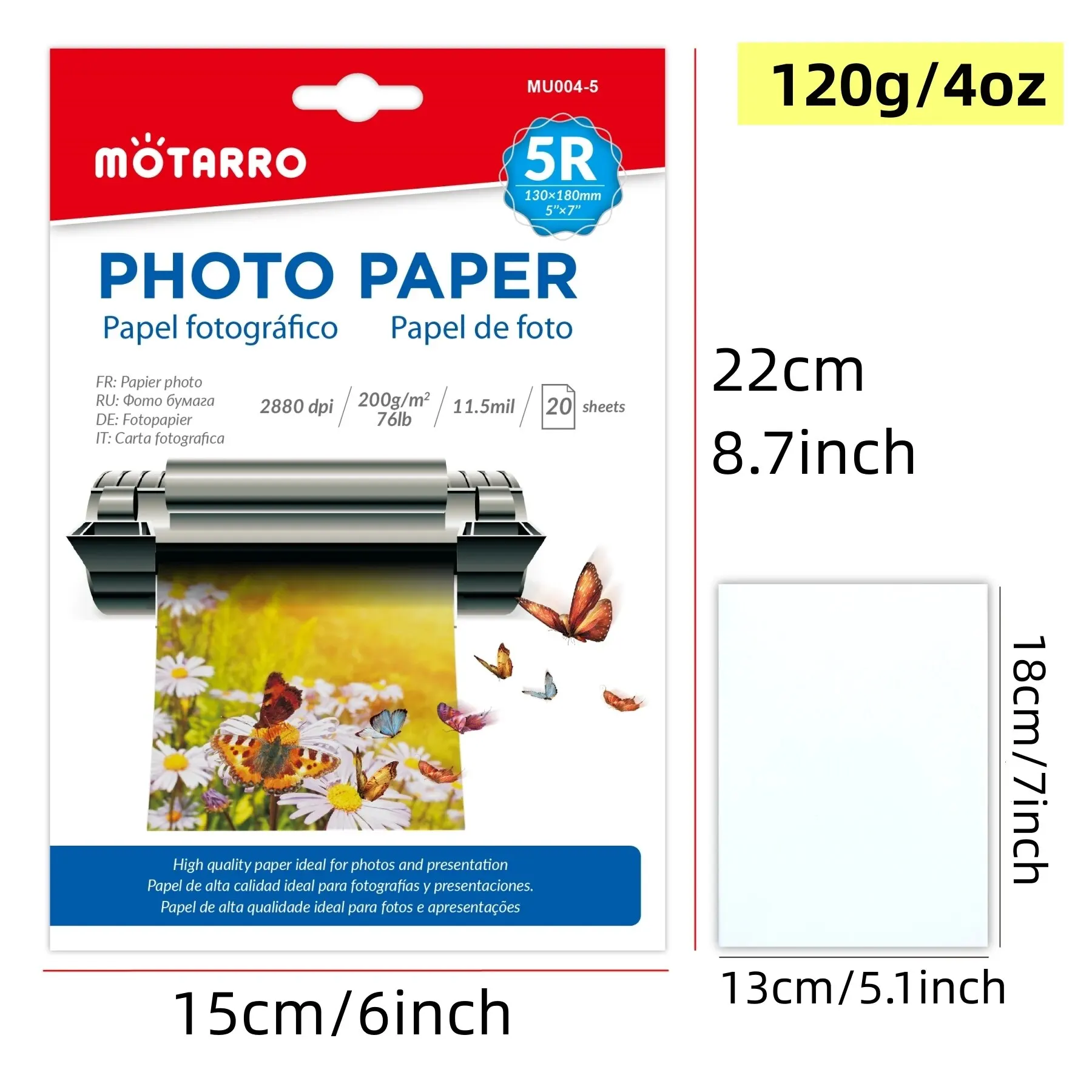 Papel fotográfico de inyección de tinta 5R/ A4, papel fotográfico de tinta brillante, secado instantáneo, adecuado para impresoras de tinta de