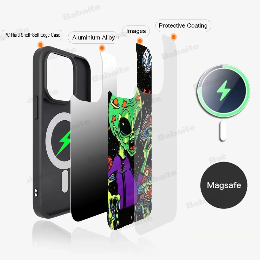 Trippy Tie Dye Peace Alien Phone Case Magnetic Case For iPhone 14 13 12 11 15 Pro Max Plus Mini For Magsafe Wireless Charge Cove