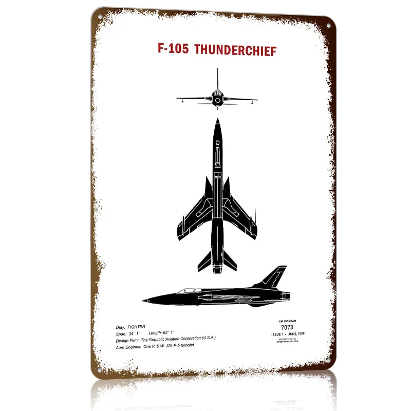 F105 Thunderchief Flugzeuge Aluminium Druck Poster Luxus Home Decor Artikel Benutzerdefinierte Metallschilder für Wandkunst Dekoration Retro