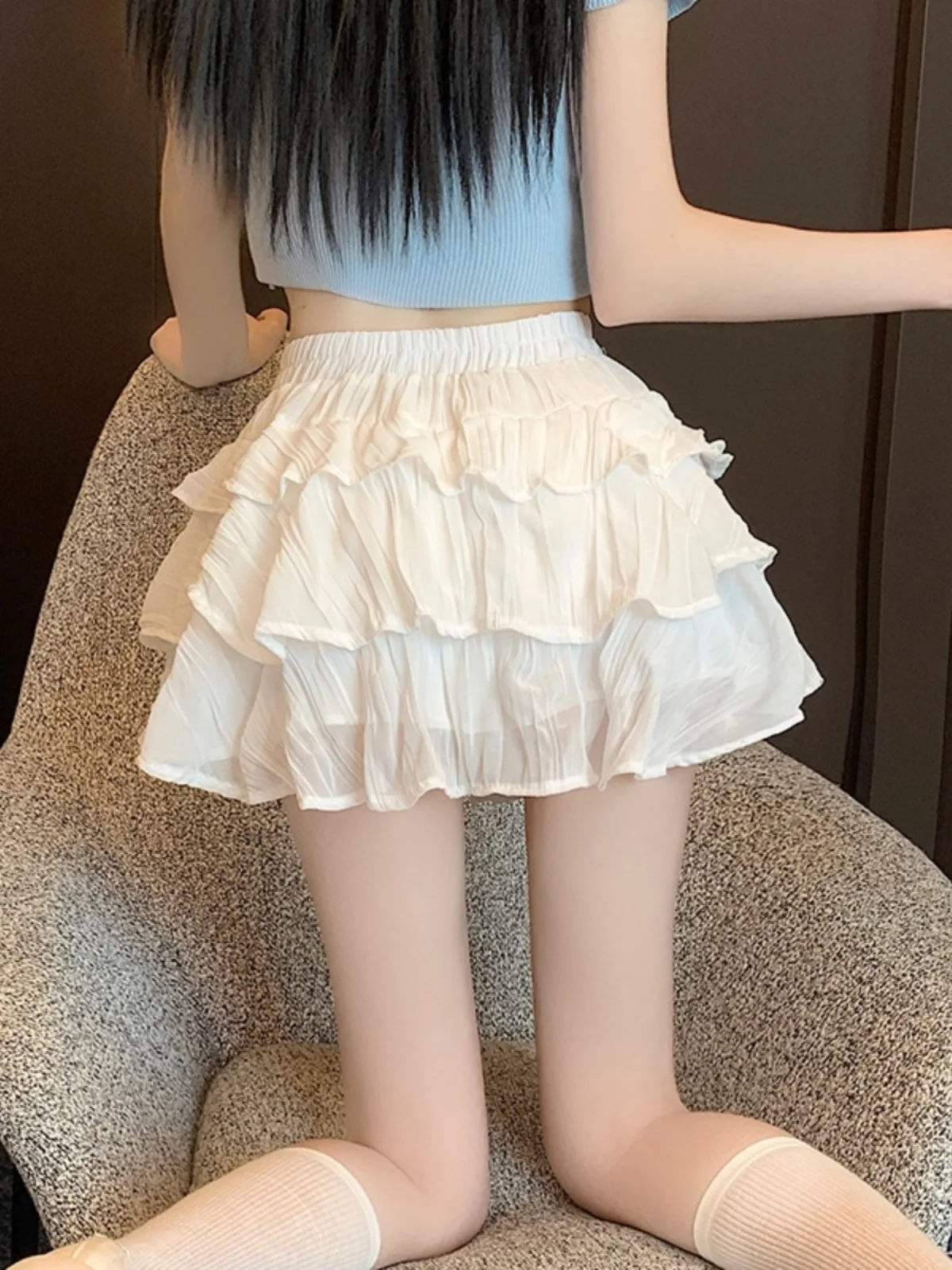 

White High Waist A-Line Skirt Women's Summer Cake Skirt Puffy Short Skirt Slimming Texture Korean Style Commute