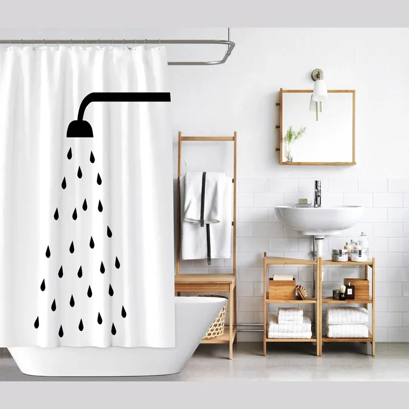 Nordic Modern Minimalist Polyester Waterproof Shower Curtain Cloth Partition Shower Curtain Bathroom Supplies To Send 12 Hooks