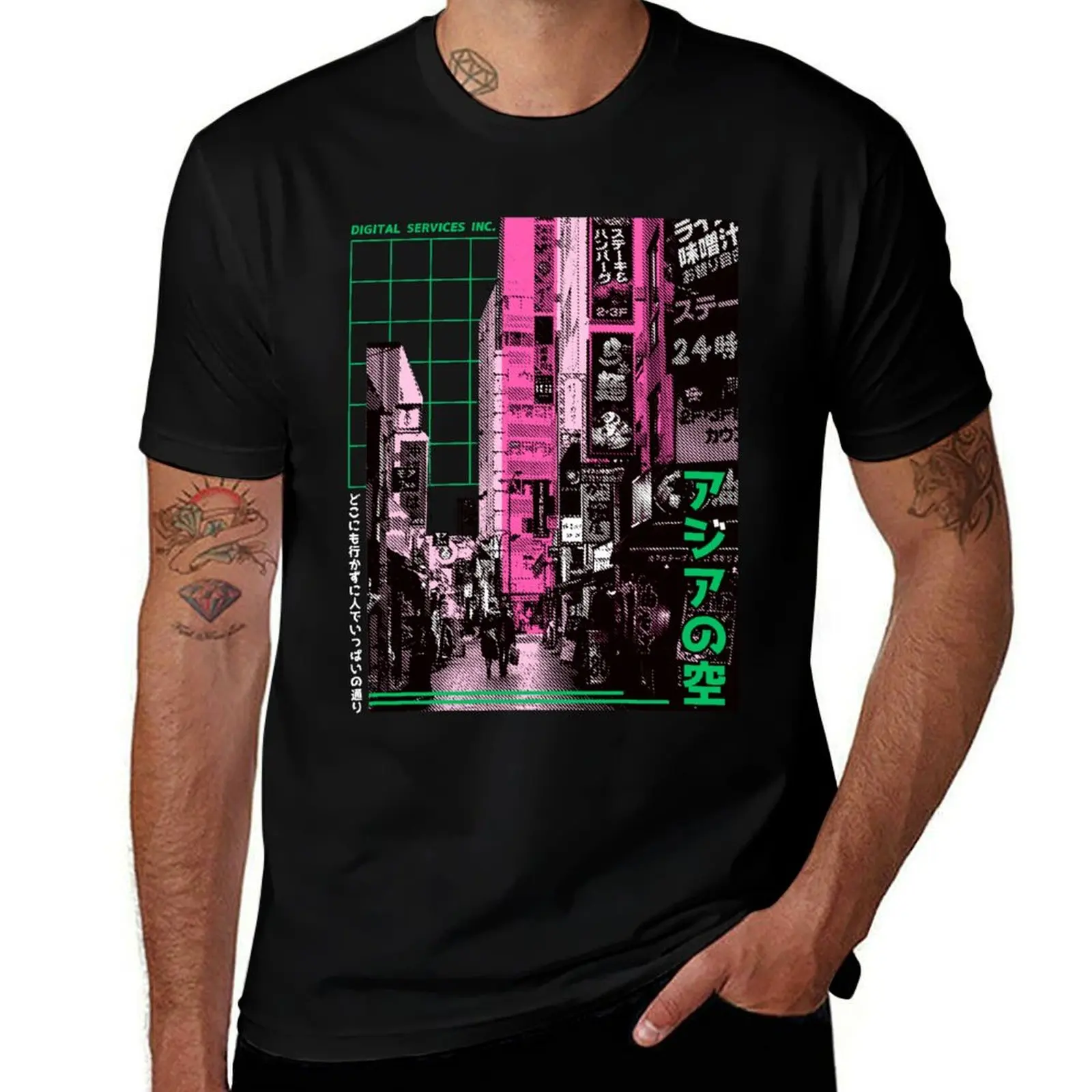 Vaporwave Cyberpunk Japanese Neon City T-Shirt Big Size Loose Fit Tee Shirt T-Shirt