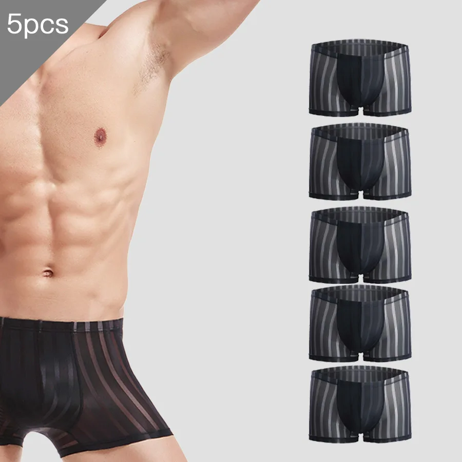 

5PC Men's underwear men's boxer shorts summer breathable youth fashion thin boxer shorts sexy ice silk sports underpants