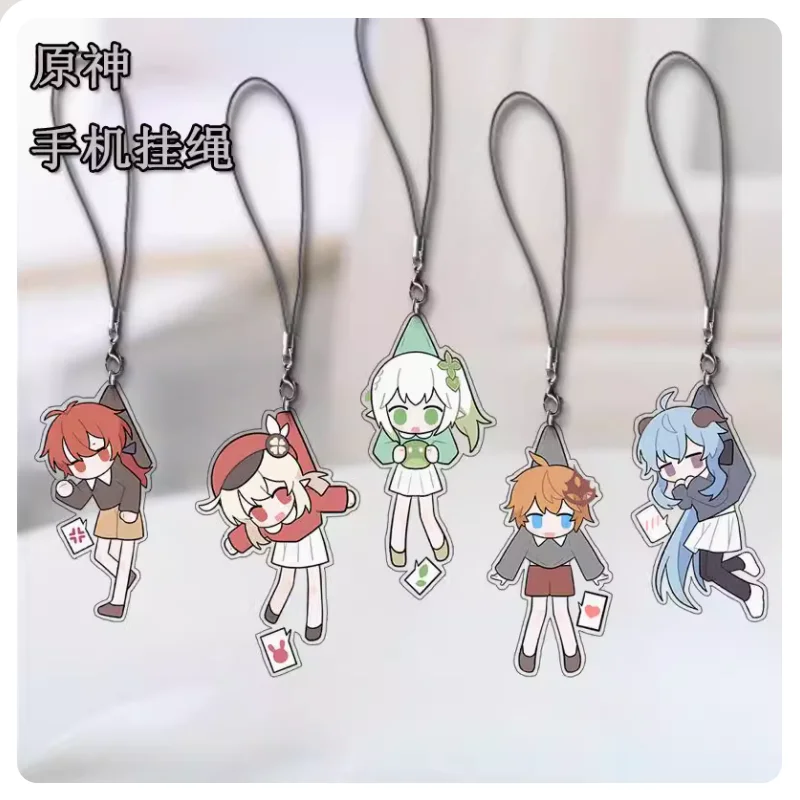 2024 Original Cartoon Anime Genshin Impact Phone Chain Nahida Klee Diluc Tartaglia Ganyu Bag Pendant Keychain Phone Lanyard Gift