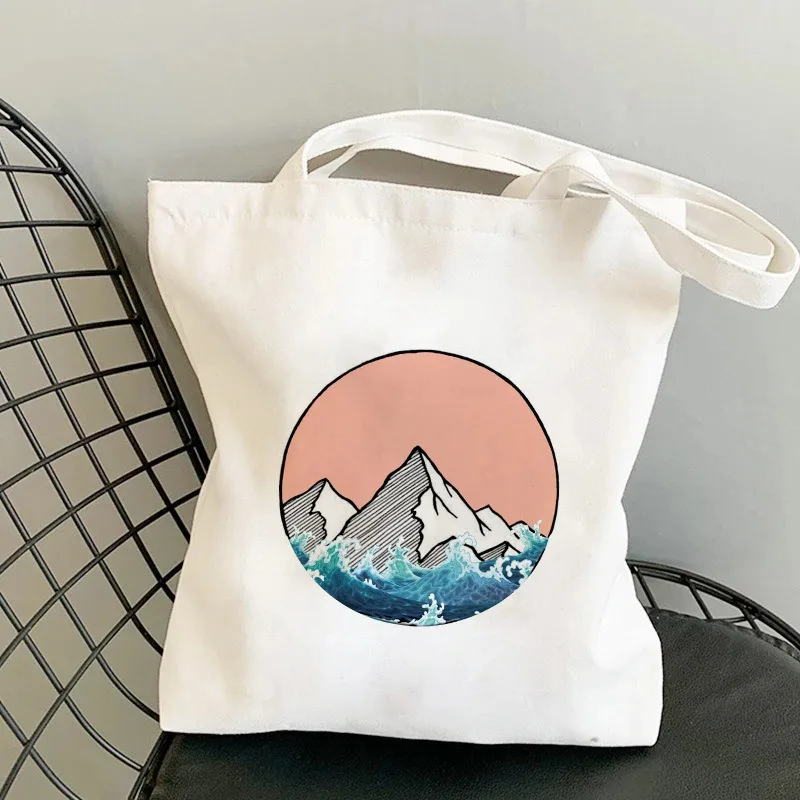

Artistic Japanese Ukiyo e Style Canvas Tote Bag With Mountain Wave Fuji Sushi Traditional Designs Stylish Versatile Shoulder Bag