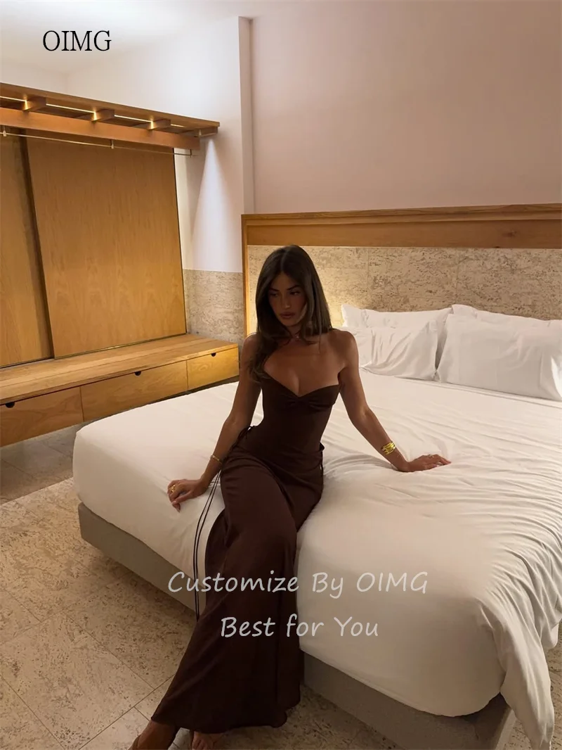 OIMG Abiti da ballo sexy a sirena marrone con scollo a cuore Abito da festa lungo fino al pavimento Abito da sera BiyaPersonalizzato