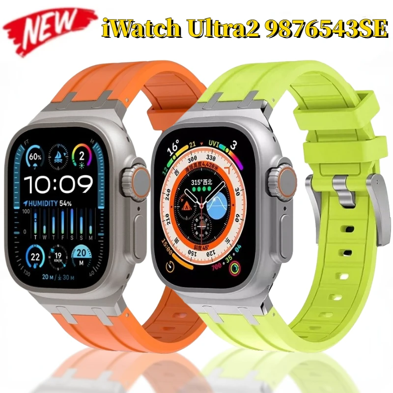 Liquid Silicone Strap for Apple Watch Ultra 2 49mm 10 9 8 7 46mm 45mm Bracelet Wristband IWatch 6 5 4 SE 44mm Metal Connector