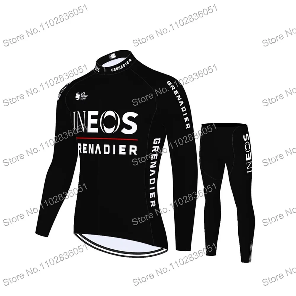 INEOS Grenadier 2024 Team Black Cycling Jersey Set Mens Spring Clothing Kits Long Sleeve MTB Bike Road Pants Bib Ropa Ciclismo