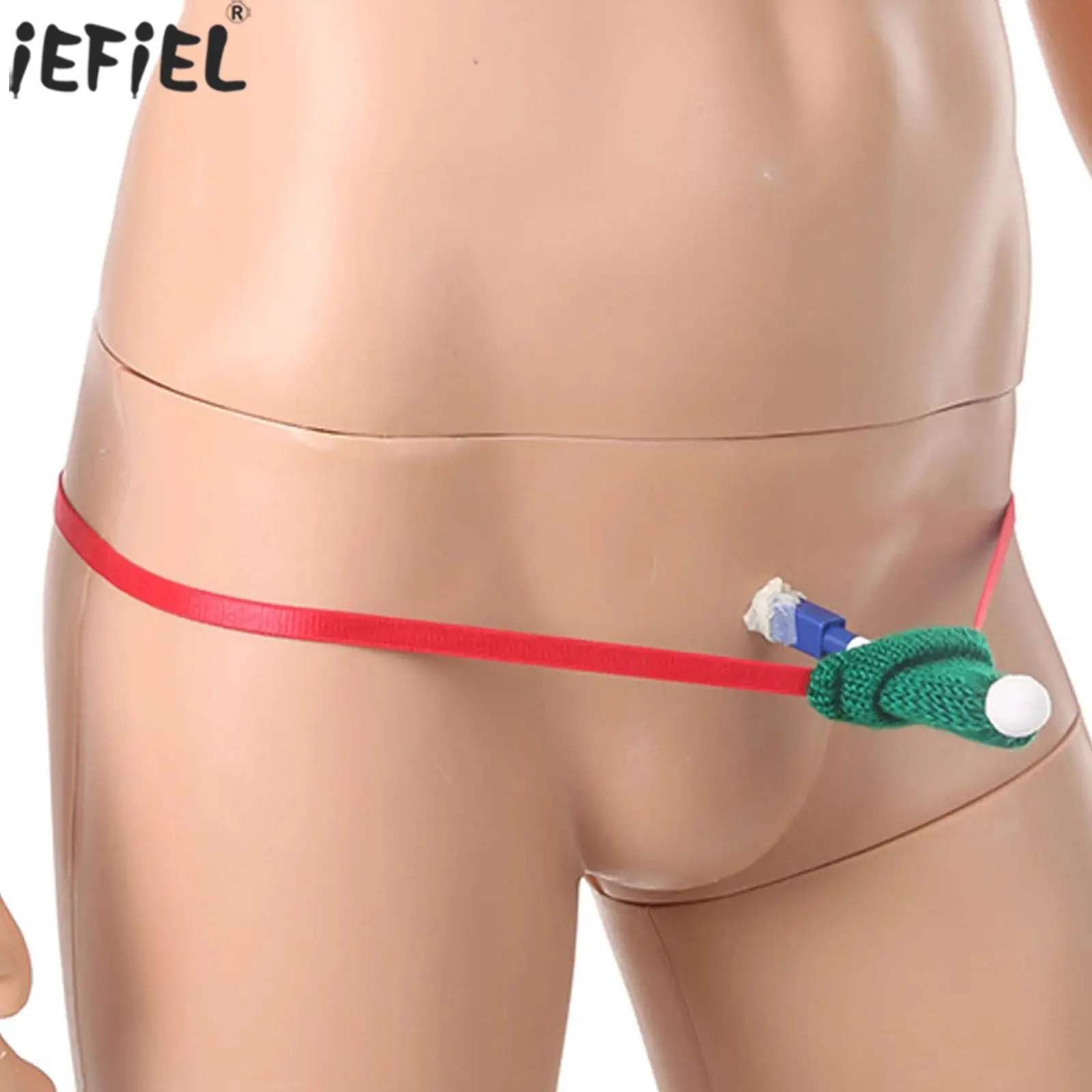 

Men's Adult Lingerie Mini Thong Backless Open Butt with A Mini Hat Bow Fuzzy Trim Thongs for Erotic Couple's Role Play Underwear