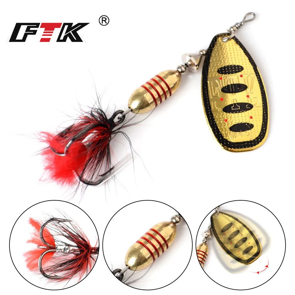 FTK Spinnerbaits Fishing Lure Spoon 17.5g Feather Saltwater Lure Accessories Treble Hook for Bass Trout Crappie Wobblers Tackle