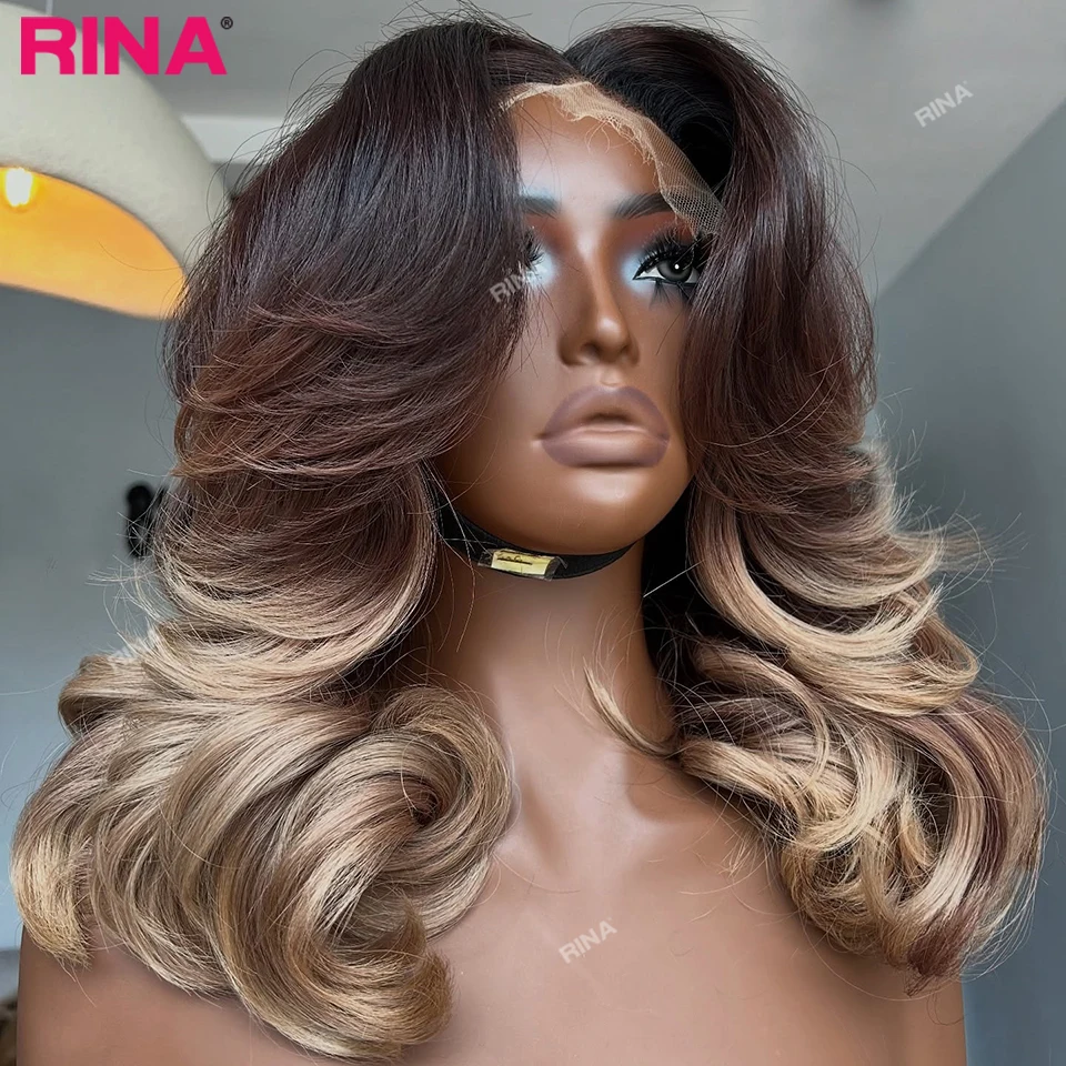 ombre-brown-colored-short-loose-wave-hair-wig-13x4-lace-frontal-wig-180-density-for-women-body-wave-human-hair-with-baby-hair