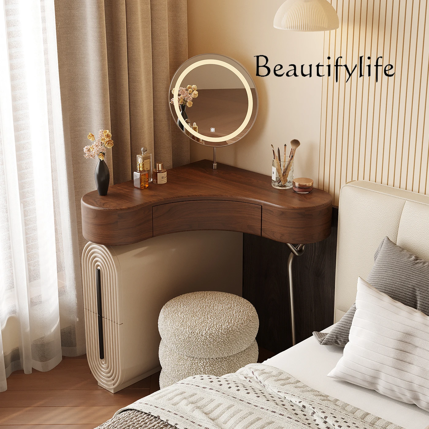 Medieval style solid wood corner dresser storage cabinet bedroom small apartment corner floor-to-ceiling makeup table