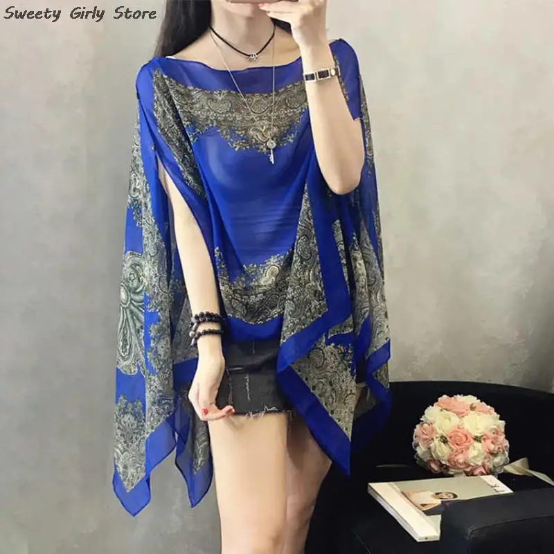

Sun Protection Chiffon Shawl Wrap Summer Beach Sunscreen Cover Up Shirt Tops Boho Cardigan Blouse Flower Scarf Beach Scarves