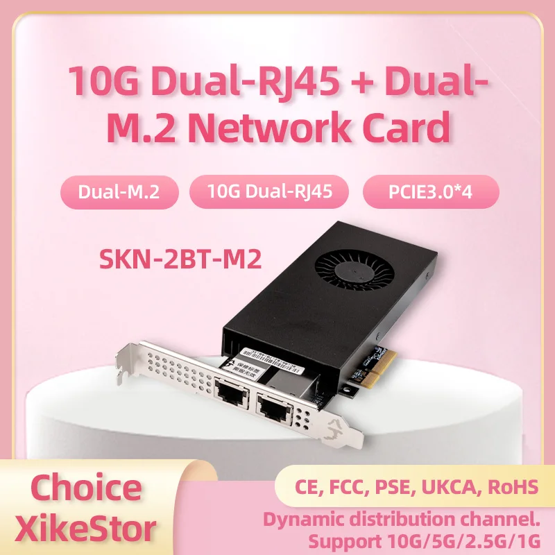 XikeStor PCIE3.0*4 Port 10G Dual RJ45 Port Dual M.2 Mixed Type Network Card Automatic Channel Allocation Support NAS