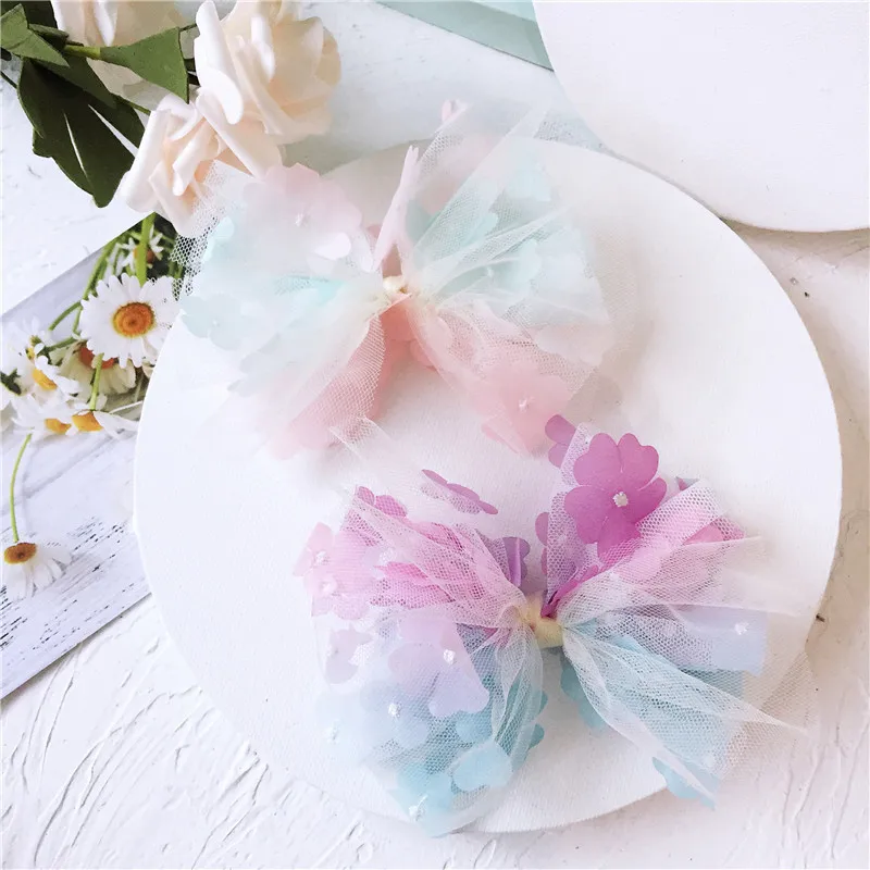 Gorgeous Gradient Five-Petal Flower Mesh Butterfly Bow for Kids Hair Accessory hair clips for girls