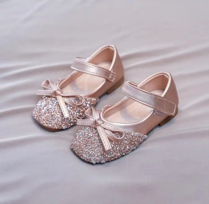 Sweet Children Princess Shoes Bow leather shoes Lovely Little Girl's Pink gold Silver Black Beige Round Toe Comfy  Autumn Shoes