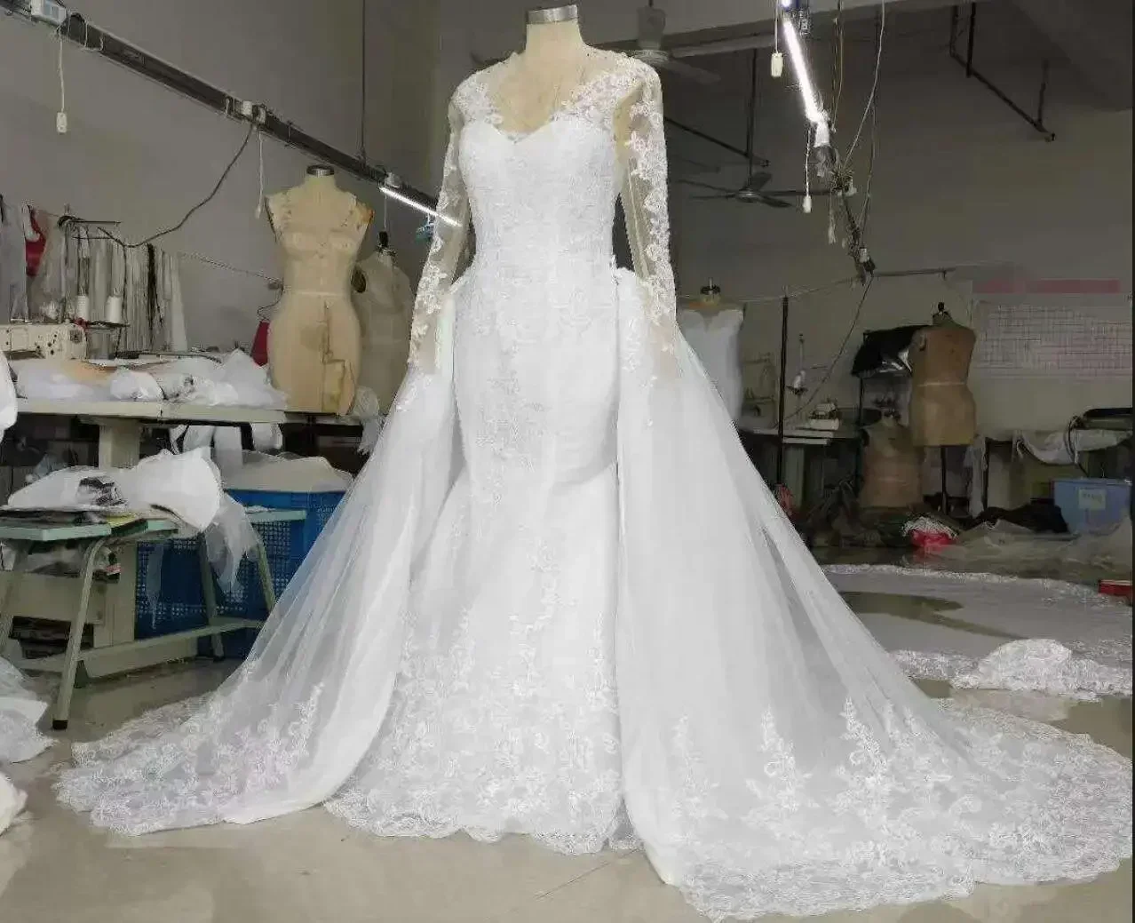 Vestido De novia personalizado, Vestido De novia De encaje De manga larga De tul, Vestido De novia De alta calidad