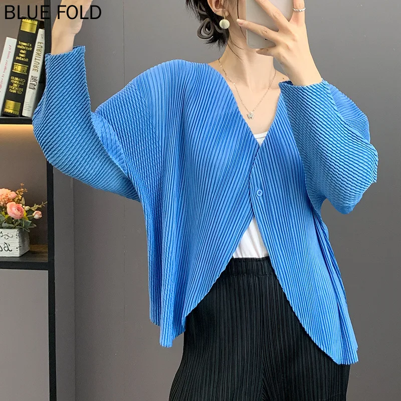 

MIYAKE Pleated Short shirt 2025 Spring/Autumn New Fashionable Women's Cardigan Slim-Fit Top PLEATS