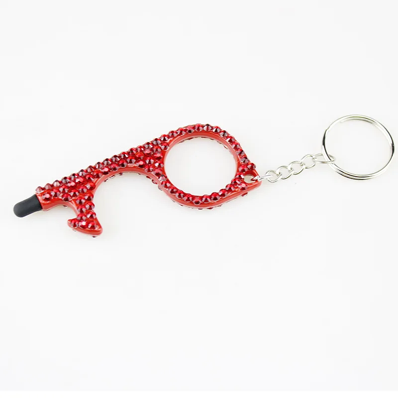 Strass multifuncional ferramenta de mão edc metal chaveiro abridor de porta sem toque higiene mão chave