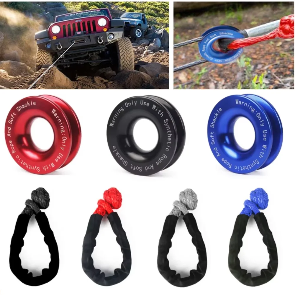 

55000lbs Winch Rope Synthetic Soft Shackle+Recovery Ring Set Rugged Shackles With Protective Sleeve for Truck Vehicle Recovery