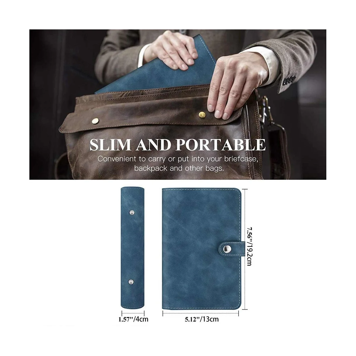 غطاء الموثق الدفتري مع بلاستيك شفاف ، 6 حلقات ، جلد صناعي ، A6 ، حقيبة مغلف ، أزرق