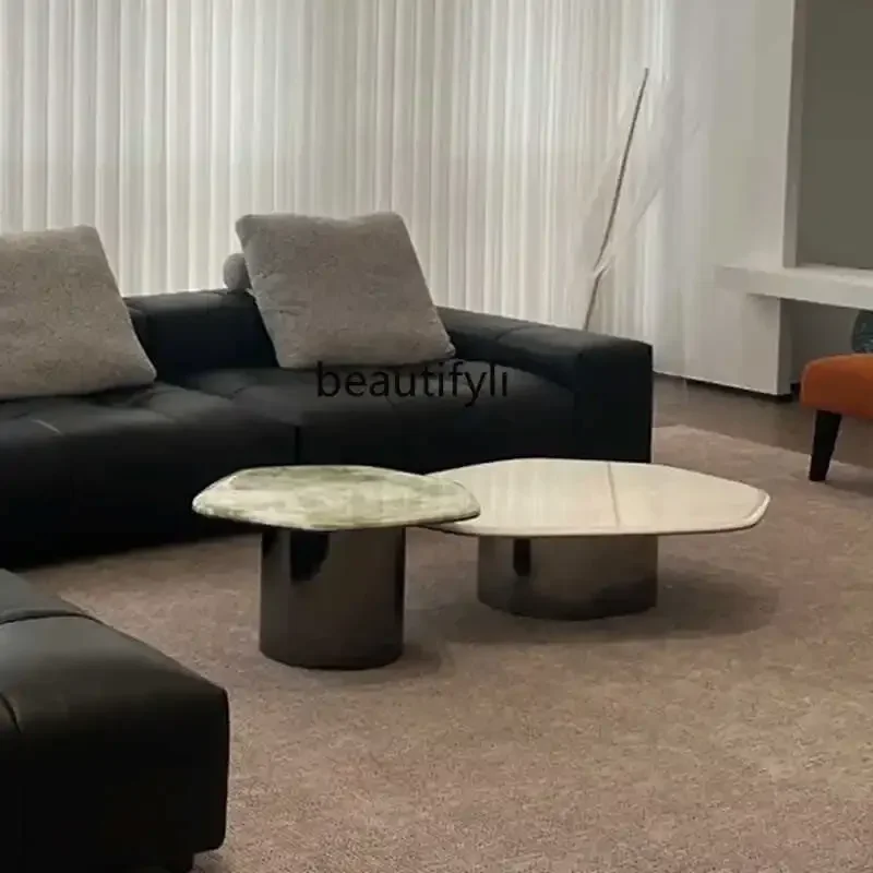 

P Italian light luxury natural marble small apartment irregular high and low size combination coffee table5236
