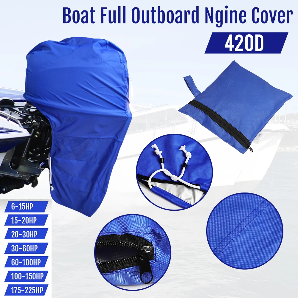 Blue 420D Boat Full Outboard Engine Motor Cover Protection Black For 6-225HP Motor Waterproof Anti-scratch Sunsh ade Dust-proof