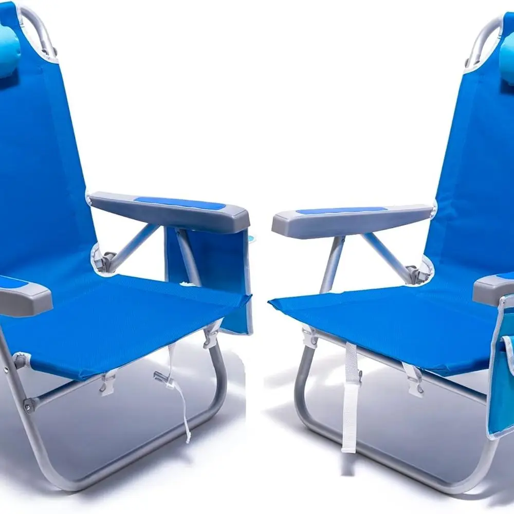 

Пляжные стулья для взрослых, 2 упаковки, 5 положений, плоский, портативный складной рюкзак, шезлонг, сверхпрочный, с сумкой-холодильником, подстаканником