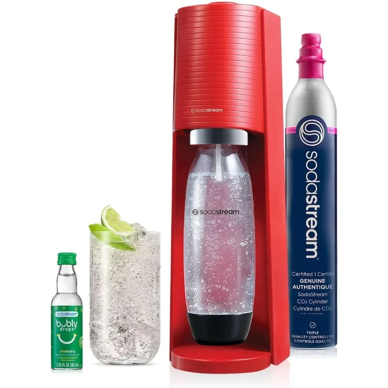 Máquina de agua con gas SodaStream Terra (roja) con CO2, botella apta para lavavajillas y gota de burbujas