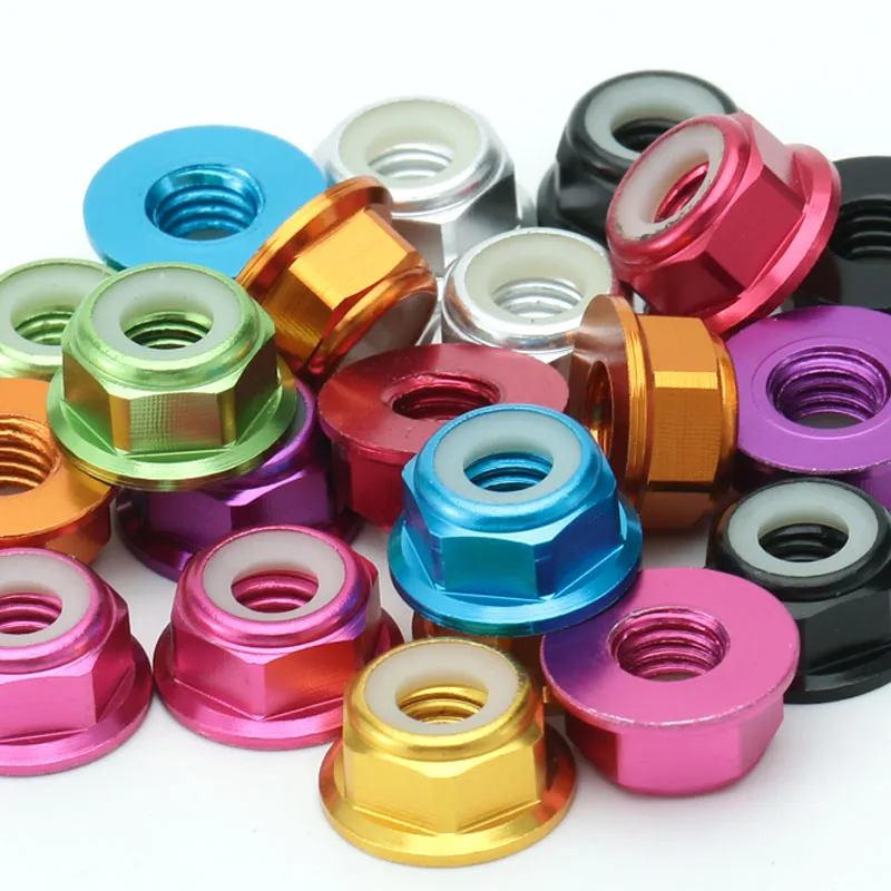 10/5pcs Colourful flange Aluminum nuts M2 M3 M4 M5 M6 M8 Nylon Hex Insert Lock Nut Locknuts self-locking Nut for RC Model Parts