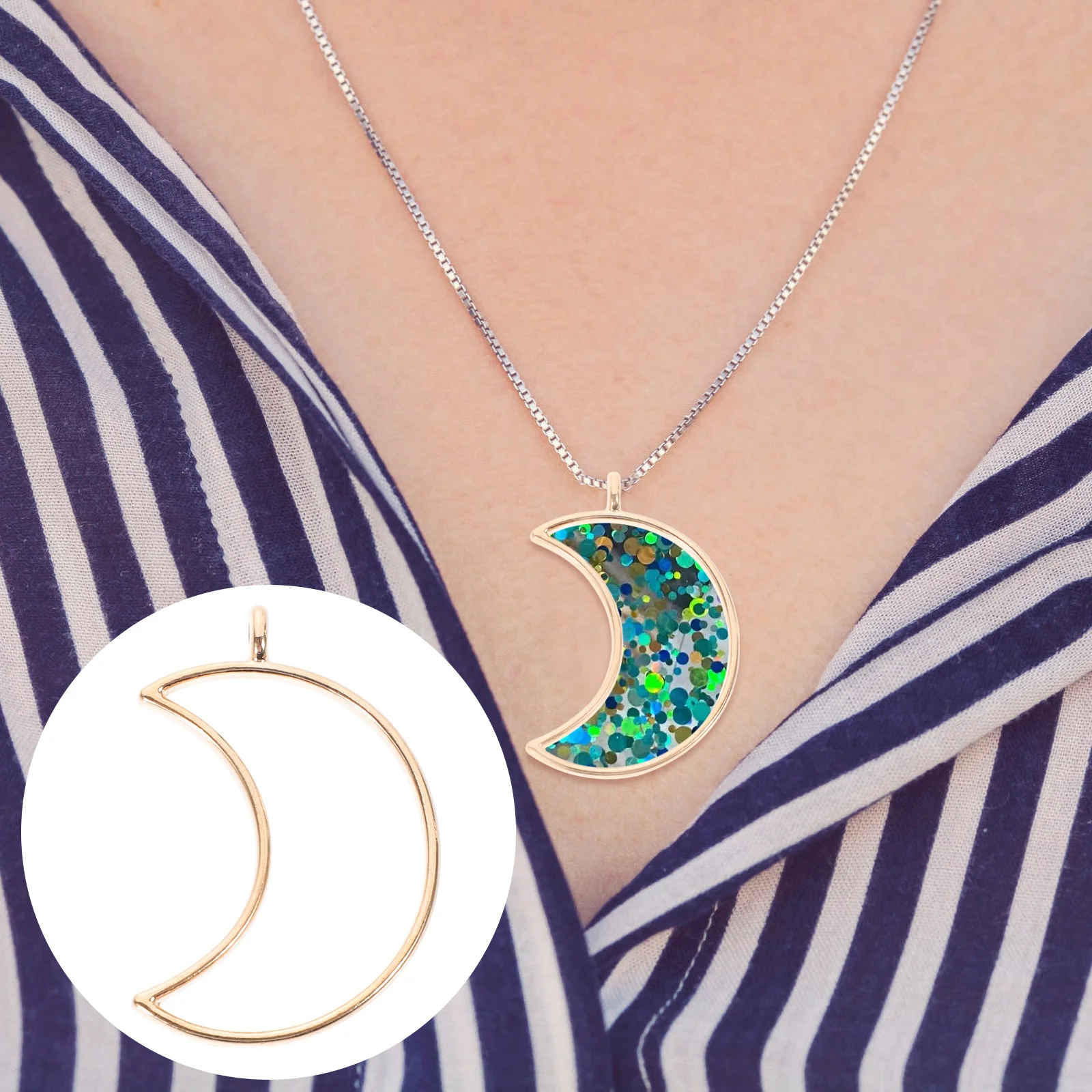 

50pcs Moon Shape Open Bezel Pendants Alloy Hollow Frame For Diy Jewelry Making Necklace Bracelet Craft Charms Decorative Pendant