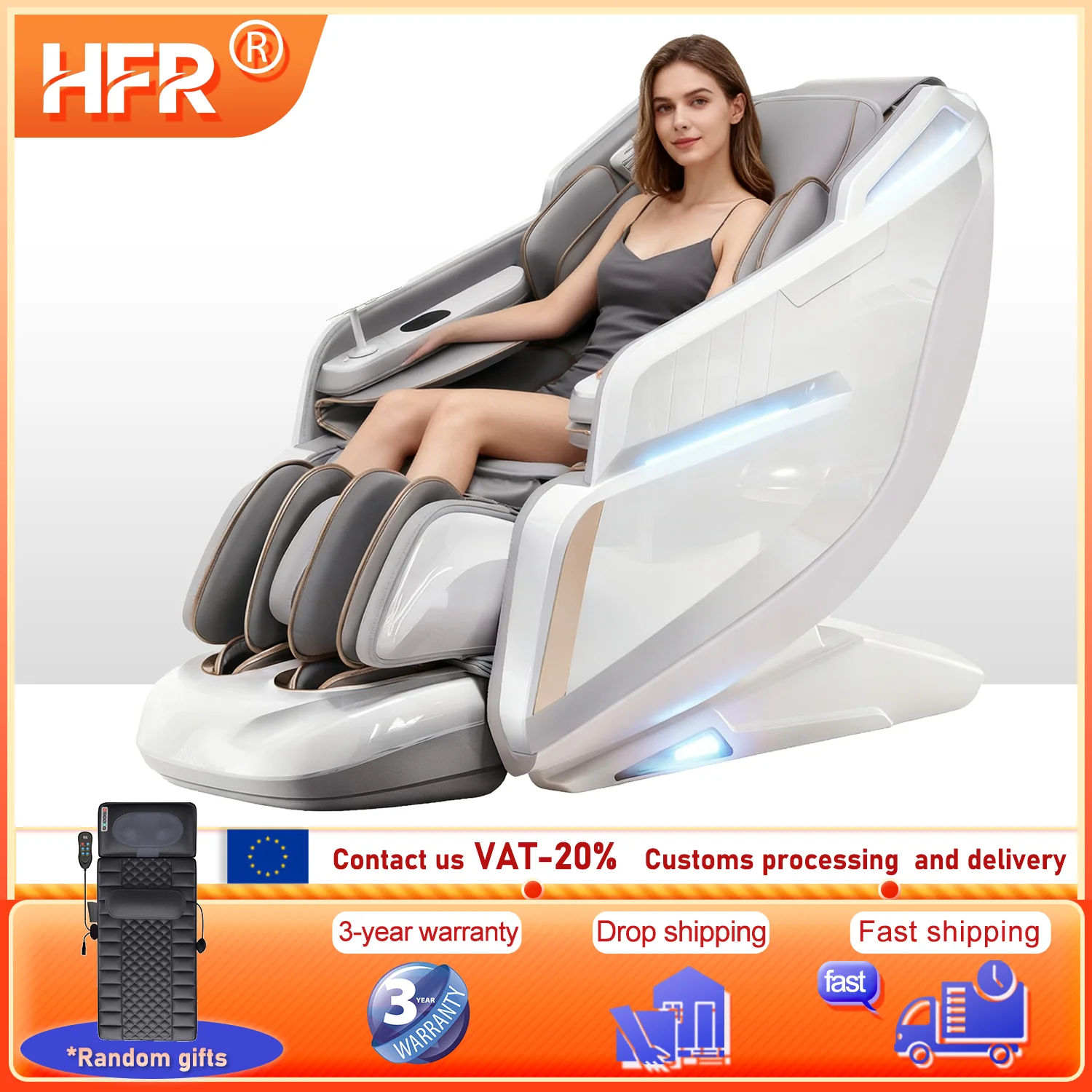 

4D массажное кресло с нулевой гравитацией и SL-Track Shiatsu, массаж всего тела, подогрев спины/крылышек, компрессионные ролики для ног Bluetoo