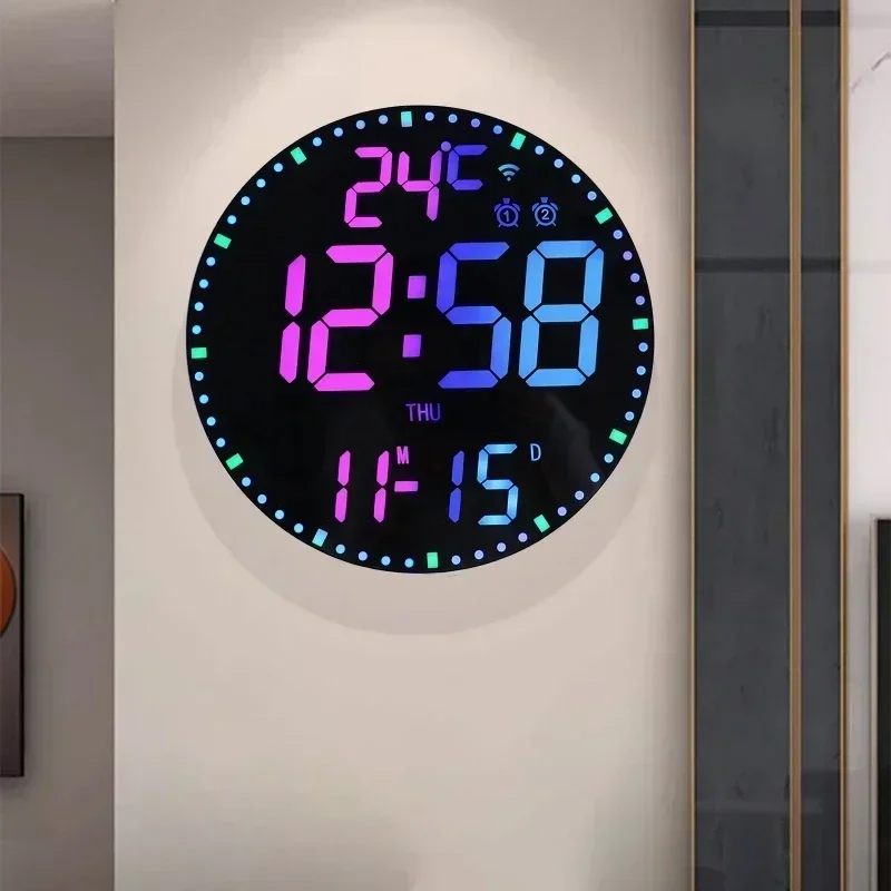 WiFi Led Wall Calendar Clock Date Display and Dual Alarms Clock Home Decoration Remote Control