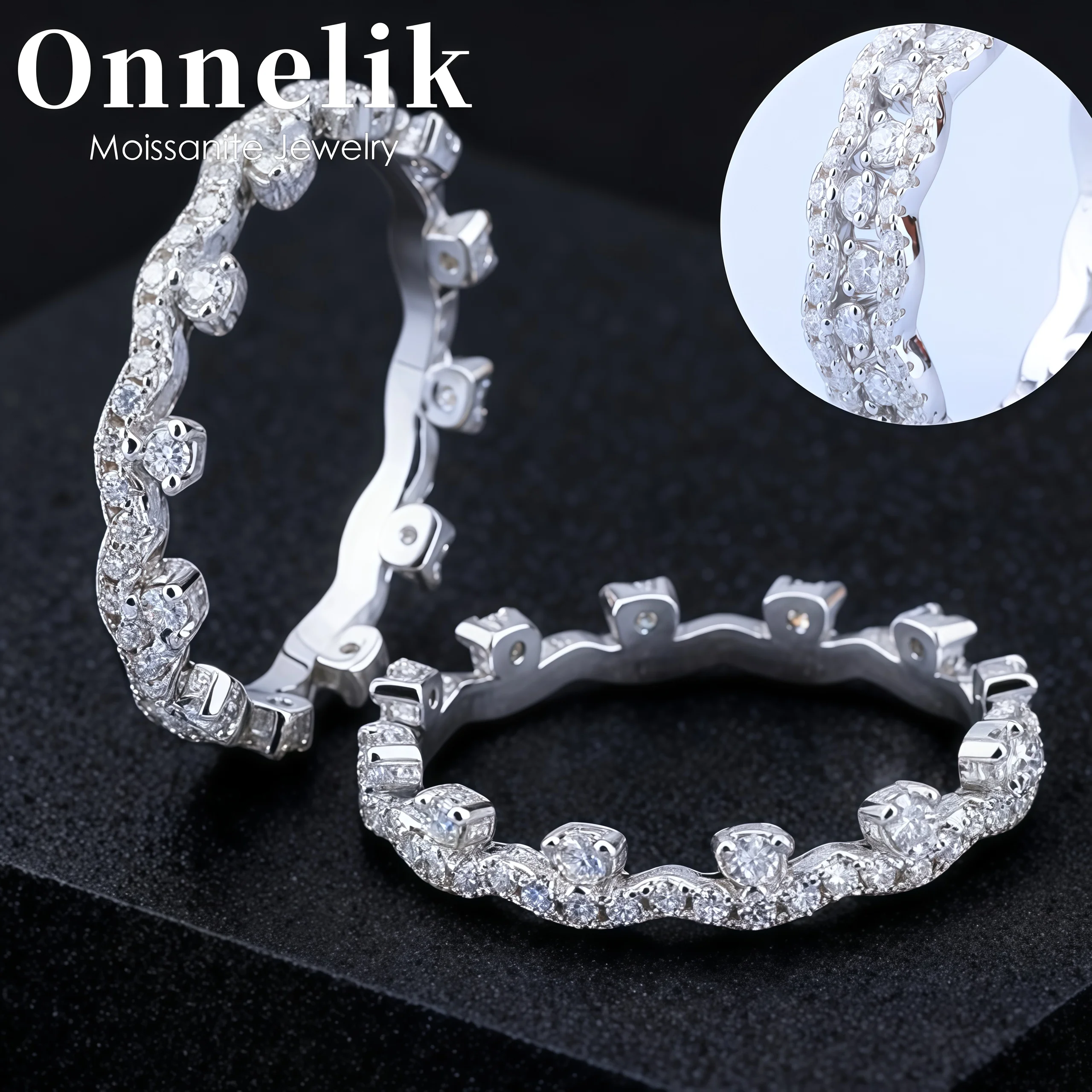 

Onnelik S925 стерлингового серебра D цвет 0,5 карата кольцо с муассанитом для женщин штабелируемый ремешок вечности минималистичные роскошные обручальные украшения