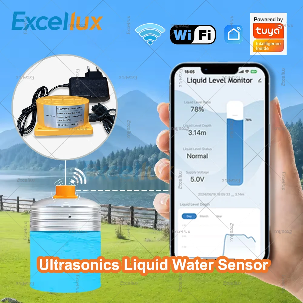 WiFi 투야 스마트 액체 레벨 센서 초음파 수위 감지 탱크 레벨 감지 앱 실시간 모니터 알람 시스템