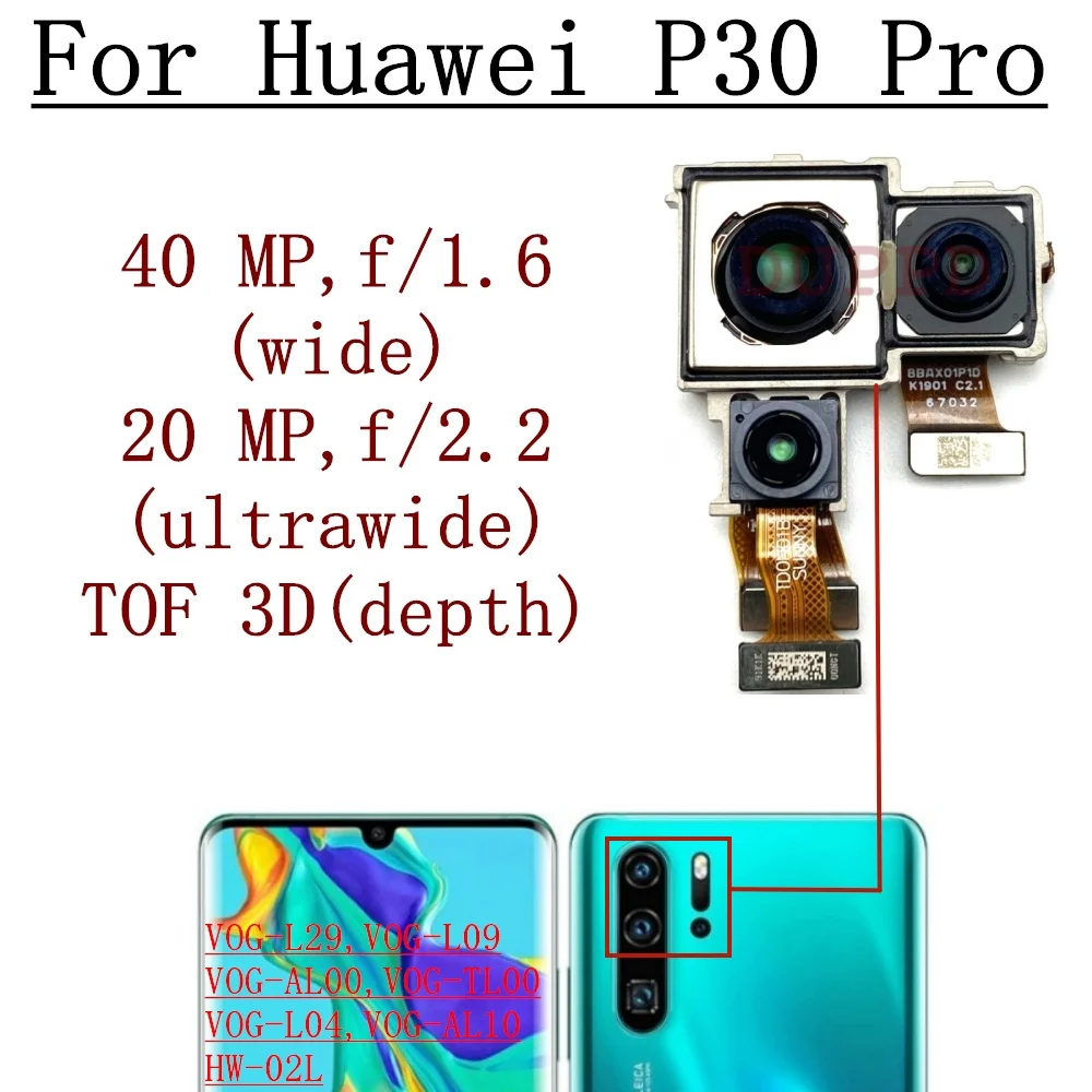 Huawei P30 Pro 용 후면 메인 전면 카메라, 정품 전면 셀카, 후면 카메라 모듈, 플렉스 교체 부품